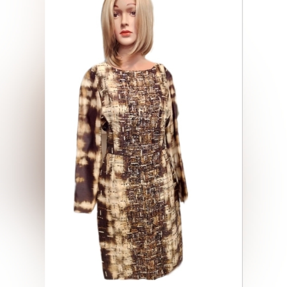 *$4,300 OSCAR DE LA RENTA GOLDEN BROWN SILK WOOL EXC BEAD EMBROI RUNWAY DRESS 10 - Picture 4 of 16